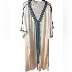 Pitusa White and Turquoise Caftan One Size Fits All
